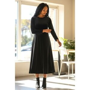 (K-290) Belle by Kim Gravel Bellevelvet Maxi Dress Black Petite XS NWT QVC Soft